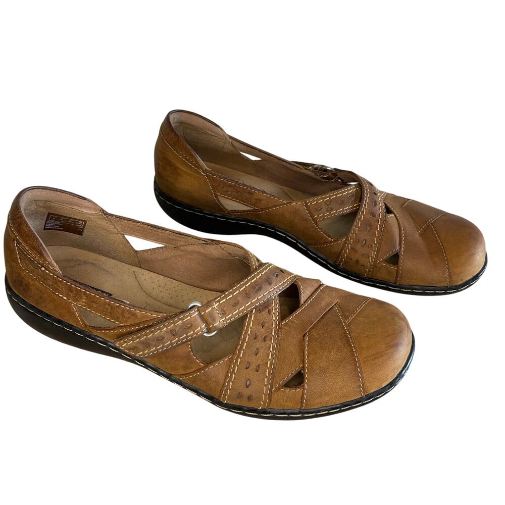 Women's Brown Leather Comfort Mary Jane Flats